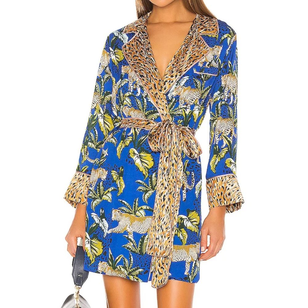 Le Superbe  Moonshadows Leopard Wrap Robe Mini Dress